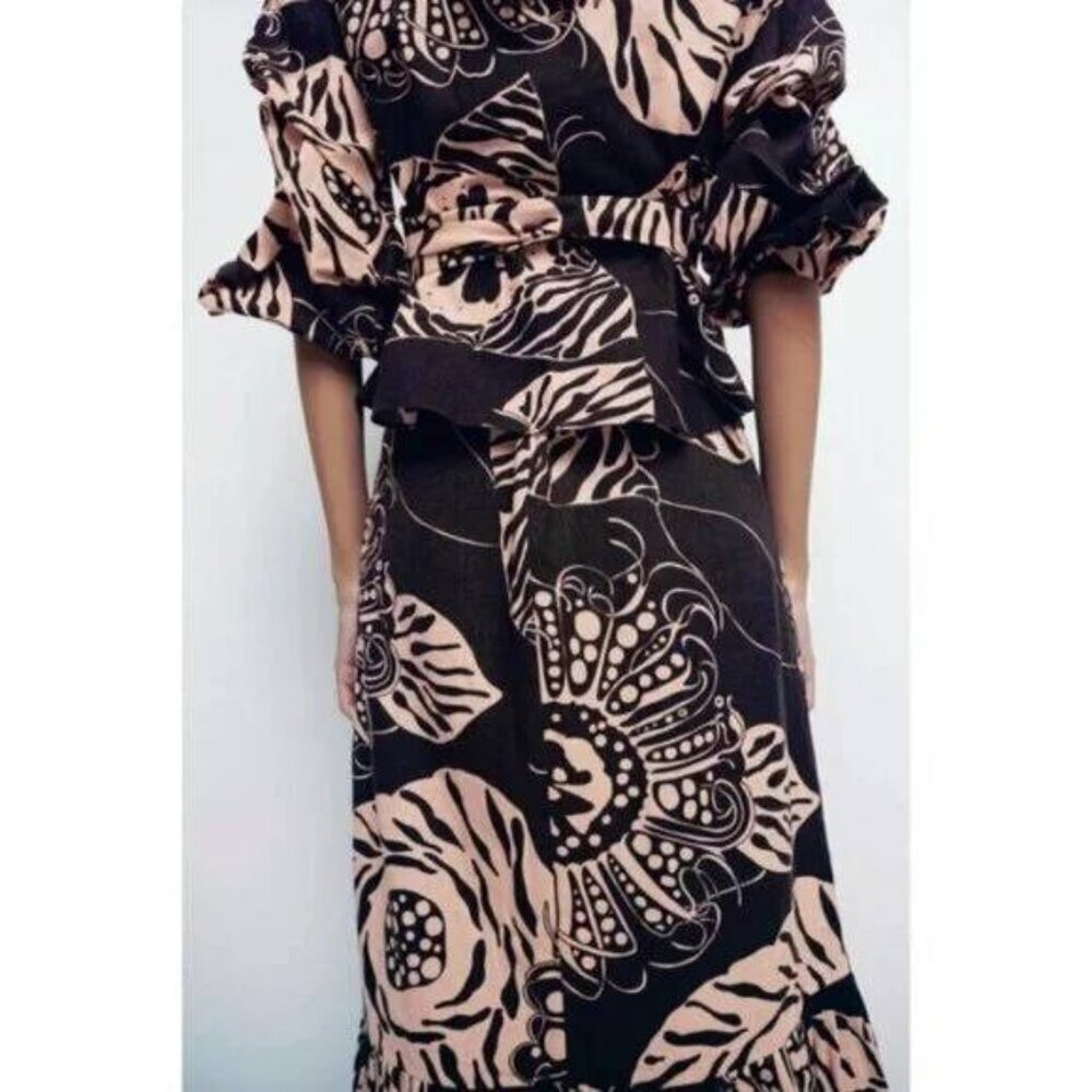 NWT ZARA WOMEN'S Linen Blend Long Printed Skirt + Blouse Suit 2 Pieces XL - Picture 4 of 13